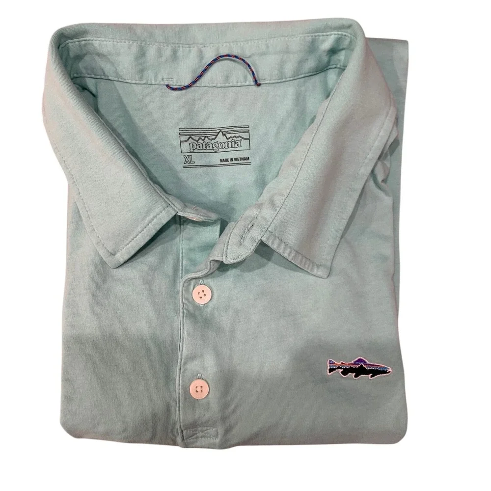 Patagonia‎ Polo Shirt Fish Logo Short Sleeve Casual Top XL Men's Blue